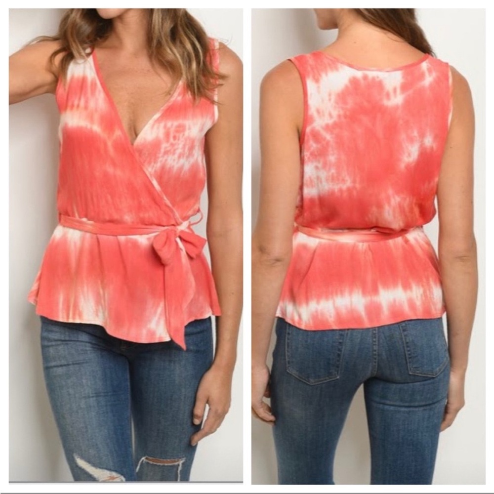 Coral Color Tie Dye Tank - Picture 6 of 7